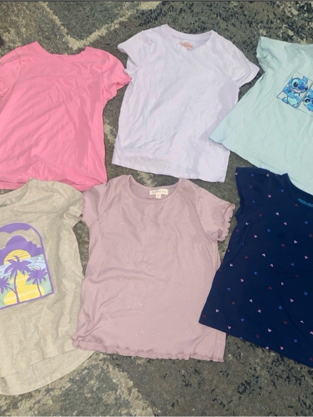 Assorted Girls' Short Sleeve Tee - Pink, White, Lavender, Light Blue, Gray, Navy